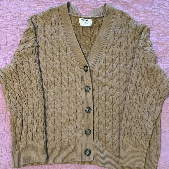 Old Navy Women's Tan Cable Knit Cardigan XL - Picture 1 of 7